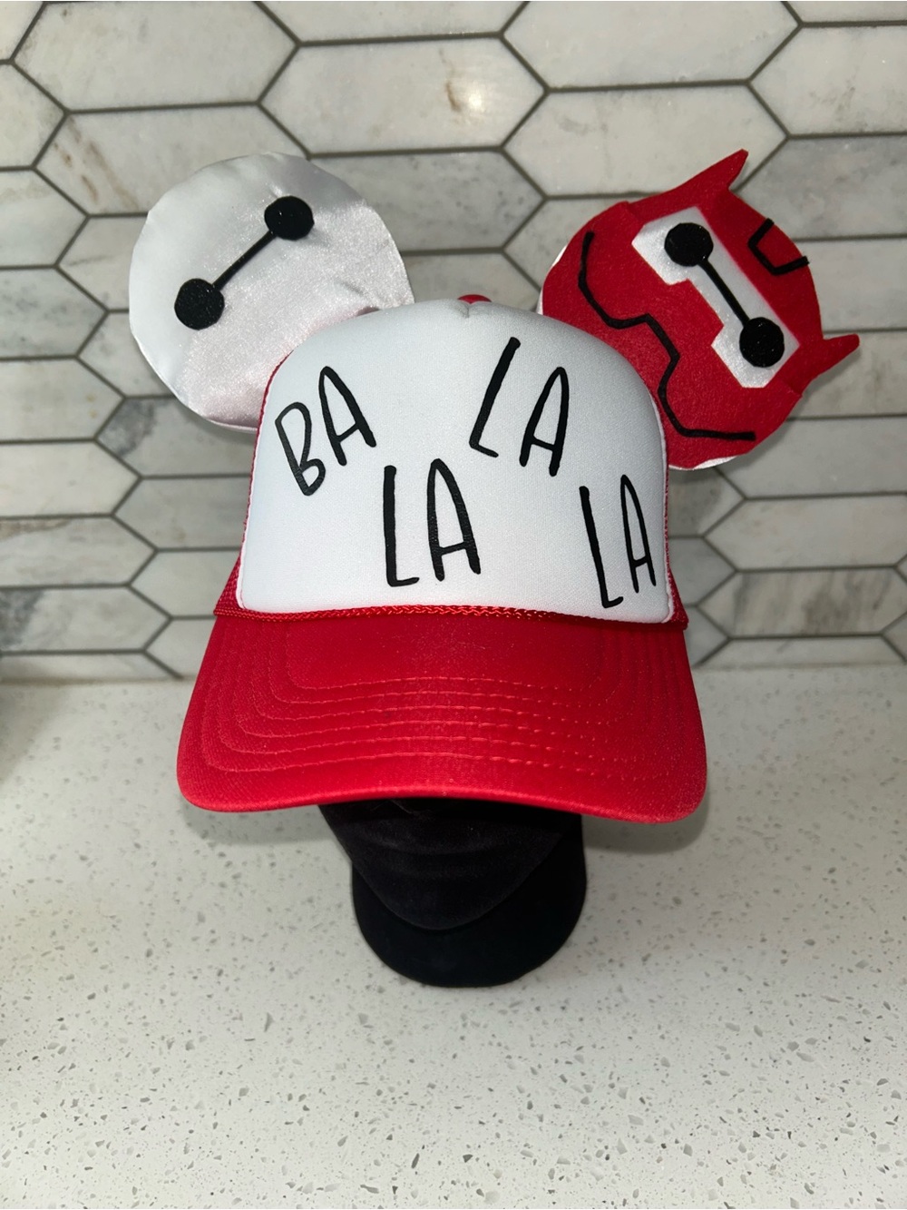 Red and White 'BA LA LA LA' Character Cap